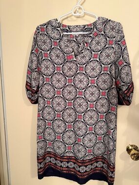 Freeway Black and White Midi Dress with Pink Accents